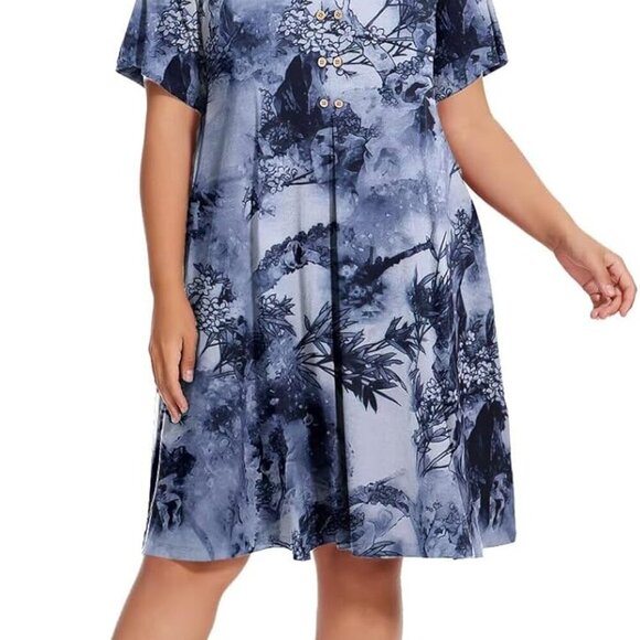 Plus Size Womens T-Shirt Dress Short Sleeve Swing Casual with Pockets - Picture 4 of 5